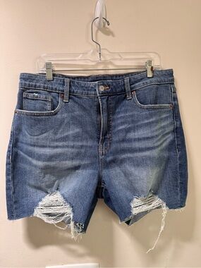 Old Navy OG Straight High-Rise Distressed Ripped Denim Shorts - Blue Wash